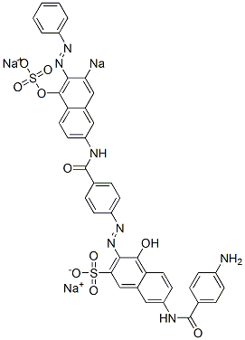 7-[(4-Aminobenzoyl)amino]-4-hydroxy-3-[[4-[(5-hydroxy-6-phenylazo-7-sodiosulfo-2-naphthalenyl)aminocarbonyl]phenyl]azo]naphthalene-2-sulfonic acid sodium salt CAS#: 5873-31-4