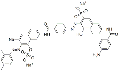 7-[(4-Aminobenzoyl)amino]-4-hydroxy-3-[[4-[[8-hydroxy-7-[(2,4-dimethylphenyl)azo]-6-sodiosulfo-2-naphthalenyl]aminocarbonyl]phenyl]azo]naphthalene-2-sulfonic acid sodium salt CAS#: 5914-63-6