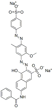 7-(Benzoylamino)-4-hydroxy-3-[[2-methoxy-5-methyl-4-[(4-sulfophenyl)azo]phenyl]azo]-2-naphthalenesulfonic acid disodium salt CAS#: 5893-30-1