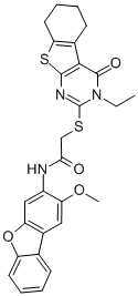 Acetamide, 2-[(3-ethyl-3,4,5,6,7,8-hexahydro-4-oxo[1]benzothieno[2,3-d]pyrimidin-2-yl)thio]-N-(2-methoxy-3-dibenzofuranyl)- (9CI) CAS#: 578701-26-5