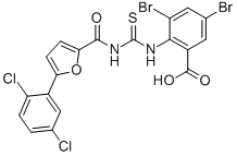 BENZOIC ACID, 3,5-DIBROMO-2-[[[[[5-(2,5-DICHLOROPHENYL)-2-FURANYL]CARBONYL]AMINO]THIOXOMETHYL]AMINO] CAS#: 586392-11-2