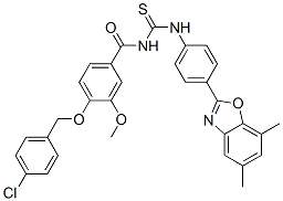 Benzamide, 4-[(4-chlorophenyl)methoxy]-N-[[[4-(5,7-dimethyl-2-benzoxazolyl)phenyl]amino]thioxomethyl]-3-methoxy- (9CI) CAS#: 593238-82-5