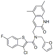Benzo[b]thiophene-2-carboxamide, 3-chloro-N-[(1,2-dihydro-5,7-dimethyl-2-oxo-3-quinolinyl)methyl]-6-fluoro-N-(2-furanylmethyl)- (9CI) CAS#: 579454-06-1