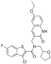 Benzo[b]thiophene-2-carboxamide, 3-chloro-N-[(6-ethoxy-1,2-dihydro-2-oxo-3-quinolinyl)methyl]-6-fluoro-N-[(tetrahydro-2-furanyl)methyl]- (9CI) CAS#: 579458-64-3