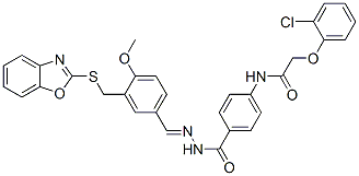 Benzoic acid, 4-[[(2-chlorophenoxy)acetyl]amino]-, [[3-[(2-benzoxazolylthio)methyl]-4-methoxyphenyl]methylene]hydrazide (9CI) CAS#: 597536-69-1