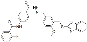 Benzoic acid, 4-[(2-fluorobenzoyl)amino]-, [[3-[(2-benzoxazolylthio)methyl]-4-methoxyphenyl]methylene]hydrazide (9CI) CAS#: 599167-71-2
