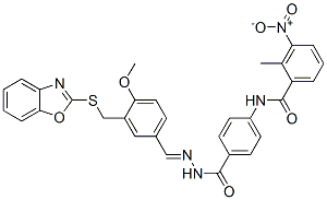 Benzoic acid, 4-[(2-methyl-3-nitrobenzoyl)amino]-, [[3-[(2-benzoxazolylthio)methyl]-4-methoxyphenyl]methylene]hydrazide (9CI) CAS#: 596101-88-1