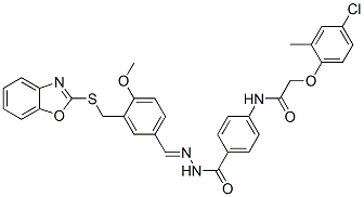 Benzoic acid, 4-[[(4-chloro-2-methylphenoxy)acetyl]amino]-, [[3-[(2-benzoxazolylthio)methyl]-4-methoxyphenyl]methylene]hydrazide (9CI) CAS#: 595574-67-7