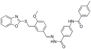 Benzoic acid, 4-[(4-methylbenzoyl)amino]-, [[3-[(2-benzoxazolylthio)methyl]-4-methoxyphenyl]methylene]hydrazide (9CI) CAS#: 596843-49-1