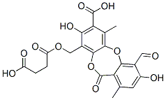 Butanedioic acid 1-(7-carboxy-4-formyl-3,8-dihydroxy-1,6-dimethyl-11-oxo-11H-dibenzo[b,e][1,4]dioxepin-9-yl)methyl ester CAS#: 50484-90-7