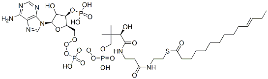 S-[2-[3-[[(2R)-4-[[[(2R,3R,5R)-5-(6-aminopurin-9-yl)-4-hydroxy-3-phosphonooxyoxolan-2-yl]methoxy-hydroxyphosphoryl]oxy-hydroxyphosphoryl]oxy-2-hydroxy-3,3-dimethylbutanoyl]amino]propanoylamino]ethyl] (E)-tetradec-11-enethioate CAS#: 53034-79-0