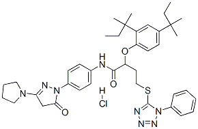 2-[2,4-bis(tert-pentyl)phenoxy]-N-[4-[4,5-dihydro-5-oxo-3-(pyrrolidin-1-yl)-1H-pyrazol-1-yl]phenyl]-4-[(1-phenyl-1H-tetrazol-5-yl)thio]butyramide monohydrochloride CAS#: 63059-50-7