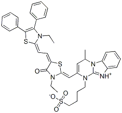 2-[[3-ethyl-5-[(3-ethyl-4,5-diphenyl-(3H)-thiazol-2-ylidene)ethylidene]-4-oxothiazolidin-2-ylidene]methyl]-4-methyl-1-(4-sulphonatobutyl)pyrimido[1,2-a]benzimidazolium CAS#: 68758-82-7
