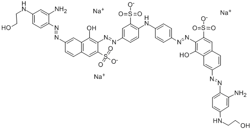 2-Naphthalenesulfonic acid, 6-[[2-amino-4-[(2-hydroxyethyl)amino]phenyl]azo]-3-[[4-[[4-[[7-[[2-amino-4-[(2-hydroxyethyl)amino]phenyl]azo]-1-hydroxy-3-sulfo-2-naphthalenyl]azo]phenyl]amino]-3-sulfophenyl]azo]-4-hydroxy-, trisodium salt CAS#: 6428-38-2