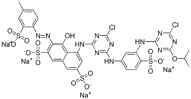 2,7-Naphthalenedisulfonic acid, 5-[[4-chloro-6-[[3-[[4-chloro-6-(1-methylethoxy)-1,3,5-triazin-2-yl]amino]-4-sulfophenyl]amino]-1,3,5-triazin-2-yl]amino]-4-hydroxy-3-[(4-methyl-2-sulfophenyl)azo]-, tetrasodium salt CAS#: 67827-65-0