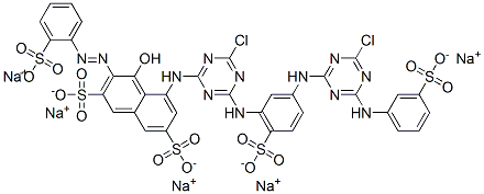 2,7-Naphthalenedisulfonic acid, 5-[[4-chloro-6-[[3-[[4-chloro-6-[(3-sulfophenyl)amino]-1,3,5-triazin-2-yl]amino]-6-sulfophenyl]amino]-1,3,5-triazin-2-yl]amino]-4-hydroxy-3-[(2-sulfophenyl)azo]-, pentasodium salt CAS#: 6058-62-4