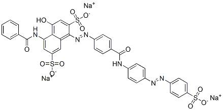 2,7-Naphthalenedisulfonic acid, 5-(benzoylamino)-4-hydroxy-1-[[4-[[[4- [(4-sulfophenyl)azo]phenyl]amino]carbonyl]phenyl]azo]-, trisodium salt CAS#: 6949-17-3