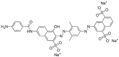 3-[[4-[[6-[(4-Aminobenzoyl)amino]-1-hydroxy-3-sulfo-2-naphtyl]azo]-3,5-dimethylphenyl]azo]-1,5-naphthalenedisulfonic acid trisodium salt CAS#: 6421-66-5