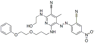 3-Pyridinecarbonitrile, 5-(2-cyano-4-nitrophenyl)azo-2-(2-hydroxyethyl)amino-4-methyl-6-3-(2-phenoxyethoxy)propylamino- CAS#: 61799-13-1