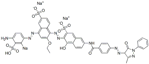 4-[(4-Amino-2-sodiosulfophenyl)azo]-2-ethoxy-1'-hydroxy-6'-[[4-[(4,5-dihydro-3-methyl-5-oxo-1-phenyl-1H-pyrazol-4-yl)azo]benzoyl]amino][1,2'-azobisnaphthalene]-3',6-disulfonic acid disodium salt CAS#: 6428-23-5