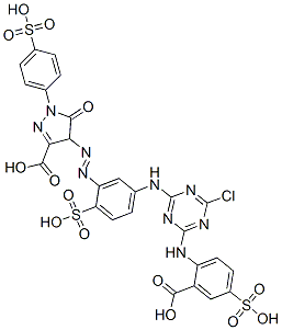 4-[[5-[[4-[(2-carboxy-4-sulphophenyl)amino]-6-chloro-1,3,5-triazin-2-yl]amino]-2-sulphophenyl]azo]-4,5-dihydro-5-oxo-1-(4-sulphophenyl)-1H-pyrazole-3-carboxylic acid CAS#: 62223-58-9