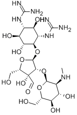N,N'-Bis(aminoiminomethyl)-4-O-[2-O-(2-deoxy-2-methylamino-α-L-glucopyranosyl)-3-C-formyl-α-L-lyxofuranosyl]-D-streptamine CAS#: 6835-00-3