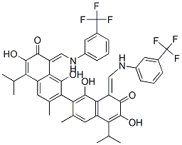 7-[1,6-dihydroxy-3-methyl-7-oxo-5-propan-2-yl-8-[[[3-(trifluoromethyl) phenyl]amino]methylidene]naphthalen-2-yl]-3,8-dihydroxy-6-methyl-4-pro pan-2-yl-1-[[[3-(trifluoromethyl)phenyl]amino]methylidene]naphthalen-2 -one CAS#: 6945-74-0
