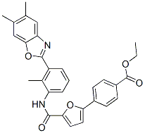 Benzoic acid, 4-[5-[[[3-(5,6-dimethyl-2-benzoxazolyl)-2-methylphenyl]amino]carbonyl]-2-furanyl]-, ethyl ester (9CI) CAS#: 590396-51-3