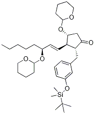 Cyclopentanone, 2-[[3-[[(1,1-diMethylethyl)diMethylsilyl]oxy]phenyl]Methyl]-4-[(tetrahydro-2 H-pyran-2-yl)oxy]-3-[3-[(tetrahydro-2H-pyran-2-yl)oxy]-1-octenyl]-, [2R-[2a,3b(1E,3S*),4a]]- CAS#: 65423-57-6