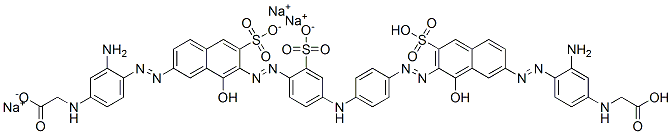 Glycine, N-[3-amino-4-[[7-[[4-[[4-[[7-[[2-amino-4-[(carboxymethyl)amino]phenyl]azo]-1-hydroxy-3-sulfo-2-naphthalenyl]azo]phenyl]amino]-2-sulfophenyl]azo]-8-hydroxy-6-sulfo-2-naphthalenyl]azo]phenyl]-, trisodium salt CAS#: 67846-57-5
