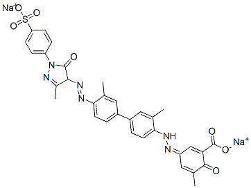 disodium (3Z)-5-methyl-3-[[2-methyl-4-[3-methyl-4-[[3-methyl-5-oxo-1-(4-sulfonatophenyl)-4H-pyrazol-4-yl]diazenyl]phenyl]phenyl]hydrazinylidene]-6-oxo-cyclohexa-1,4-diene-1-carboxylate CAS#: 6420-04-8