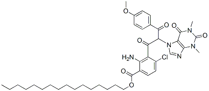 hexadecyl 4-chloro-3-[3-(4-methoxyphenyl)-1,3-dioxo-2-(1,2,3,6-tetrahydro-1,3-dimethyl-2,6-dioxo-7H-purin-7-yl)propyl]anthranilate CAS#: 61526-69-0