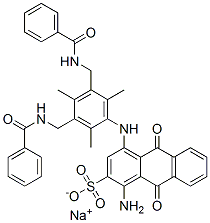 sodium 1-amino-4-[[3,5-bis[(benzoylamino)methyl]-2,4,6-trimethylphenyl]amino]-9,10-dihydro-9,10-dioxoanthracene-2-sulphonate CAS#: 67827-61-6