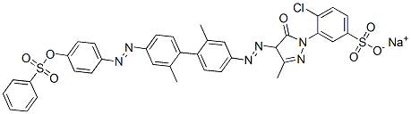 sodium 4-chloro-3-[4-[[2,2'-dimethyl-4'-[[4-[(phenylsulphonyl)oxy]phenyl]azo][1,1'-biphenyl]-4-yl]azo]-4,5-dihydro-3-methyl-5-oxo-1H-pyrazol-1-yl]benzenesulphonate CAS#: 6470-39-9