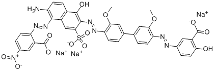trisodium 2-[[2-amino-6-[[4'-[(3-carboxylato-4-hydroxyphenyl)azo]-3,3'-dimethoxy[1,1'-biphenyl]-4-yl]azo]-5-hydroxy-7-sulphonato-1-naphthyl]azo]-5-nitrobenzoate CAS#: 6739-62-4