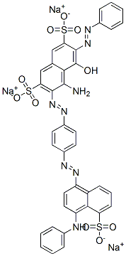 trisodium 4-amino-5-hydroxy-3-[[4-[[4-(phenylamino)-5-sulphonato-1-naphthyl]azo]phenyl]azo]-6-(phenylazo)naphthalene-2,7-disulphonate CAS#: 68155-61-3