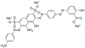 trisodium 5-[[4-[[8-amino-7-[(4-aminophenyl)azo]-1-hydroxy-3,6-disulphonato-2-naphthyl]azo]phenyl]azo]salicylate CAS#: 67990-23-2