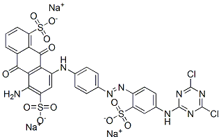 trisodium 5-amino-8-[[4-[[4-[(4,6-dichloro-1,3,5-triazin-2-yl)amino]-2-sulphonatophenyl]azo]phenyl]amino]-9,10-dihydro-9,10-dioxoanthracene-1,6-disulphonate CAS#: 70865-35-9