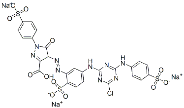 trisodium hydrogen 4-[[5-[[4-chloro-6-[(4-sulphonatophenyl)amino]-1,3,5-triazin-2-yl]amino]-2-sulphonatophenyl]azo]-4,5-dihydro-5-oxo-1-(4-sulphonatophenyl)-1H-pyrazole-3-carboxylate CAS#: 70865-25-7