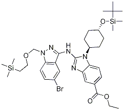 1H-BenziMidazole-5-carboxylic acid, 2-[[5-broMo-1-[[2-(triMethylsilyl)ethoxy]Methyl]-1H-indazol-3-yl]aMino]-1-[trans-4-[[(1,1-diMethylethyl)diMethylsilyl]oxy]cyclohexyl]-, ethyl ester CAS#: 1012104-44-7