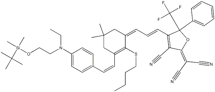 2-[4-(3-{3-[2-(4-{[2-(tert-Butyl-diMethyl-silanyloxy)-ethyl]- ethyl-aMino}-phenyl)-vinyl]-2-butylsulfanyl-5,5-diMethyl- cyclohex-2-enylidene}-propenyl)-3-cyano-5-phenyl-5- trifluoroMethyl-5H- furan-2-ylidene]-Malononitrile CAS#: 1048688-63-6
