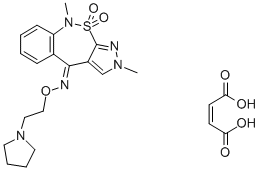 2H-Pyrazolo(3,4-c)(2,1)benzothiazepin-4(9H)-one, 2,9-dimethyl-, O-(2-( 1-pyrrolidinyl)ethyl)oxime, 10,10-dioxide, (Z)-2-butenedioate (1:1) CAS#: 181145-48-2