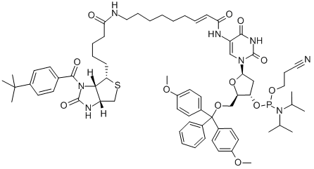 5-[E-2-[N-[N-[N1-(4-T-BUTYLBENZOYL)-D-(+)-BIOTINYL]-6-AMINOHEXYL]CARBOXAMIDO]VINYL]-5'-O-(4,4'-DIMETHOXYTRITYL)-2'-DEOXYURIDINE, 3'-[(2-CYANOETHYL)-(N,N-DIISOPROPYL)]PHOSPHORAMIDITE CAS#: 198080-40-9