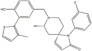 1,8-Diazaspiro[4.5]dec-3-en-2-one, 1-(3-fluorophenyl)-8-[[4-hydroxy-3-(3-Methyl-2-thienyl)phenyl]Methyl]-7-Methyl-, (5R,7S)- CAS#: 1227685-68-8