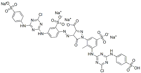 1H-Pyrazole-3-carboxylic acid, 1-[3-[[4-chloro-6-[(4-sulfophenyl)amino]-1,3,5-triazin-2-yl]amino]-2-methyl-5-sulfophenyl]-4-[[4-[[4-chloro-6-[(4-sulfophenyl)amino]-1,3,5-triazin-2-yl]amino]-2-sulfophenyl]azo]-4,5-dihydro-5-oxo-, tetrasodium CAS#: 71002-16-9