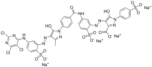 1H-Pyrazole-3-carboxylic acid, 5-hydroxy-4-[[5-[[4-[5-hydroxy-3-methyl-4-[[2-sulfo-5-[(2,5,6-trichloro-4-pyrimidinyl)amino]phenyl]azo]-1H-pyrazol-1-yl]benzoyl]amino]-2-sulfophenyl]azo]-1-(4-sulfophenyl)-, tetrasodium salt CAS#: 70210-12-7