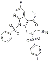 1H-Pyrrolo[2,3-b]pyridine-3-carboxylic acid, 2-[[(cyanoMethyl)[(4-Methylphenyl)sulfonyl]aMino]Methyl]-5-fluoro-1-(phenylsulfonyl)-, Methyl ester CAS#: 1312755-50-2
