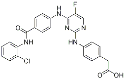 2-(4-(4-(4-(2-chlorophenylcarbaMoyl)phenylaMino)-5-fluoropyriMidin-2-ylaMino)phenyl)acetic acid CAS#: 1158838-42-6