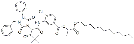 3-[2-(1-Benzyl-3,5-dioxo-2-phenyl-1,2,4-triazolidin-4-yl)-4,4-dimethyl-3-oxovalerylamino]-4-chlorobenzoic acid 1-dodecyloxycarbonylethyl ester CAS#: 71297-15-9