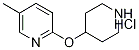 5-Methyl-2-(piperidin-4-yloxy)-pyridine hydrochloride, 98+% C11H17ClN2O, 分子量 228.72 CAS#: 1185308-30-8